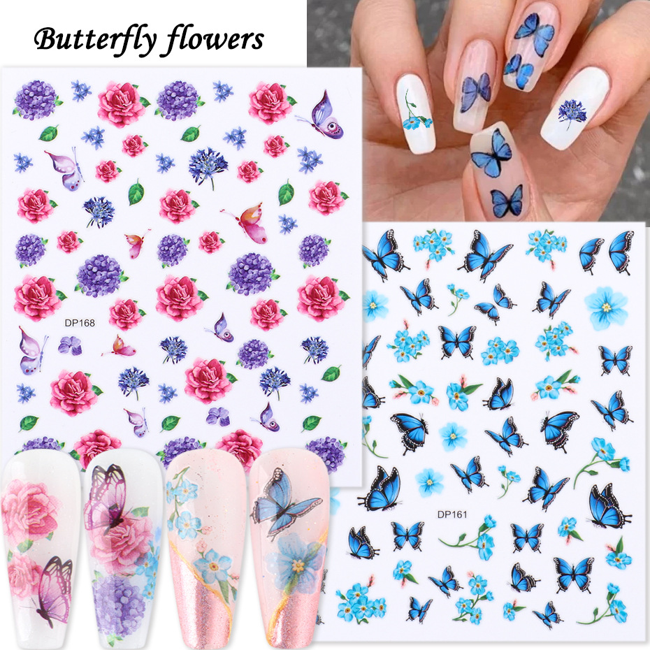 Holographic Butterfly 3d Nail Stickers Self adhesive Flowers - Temu