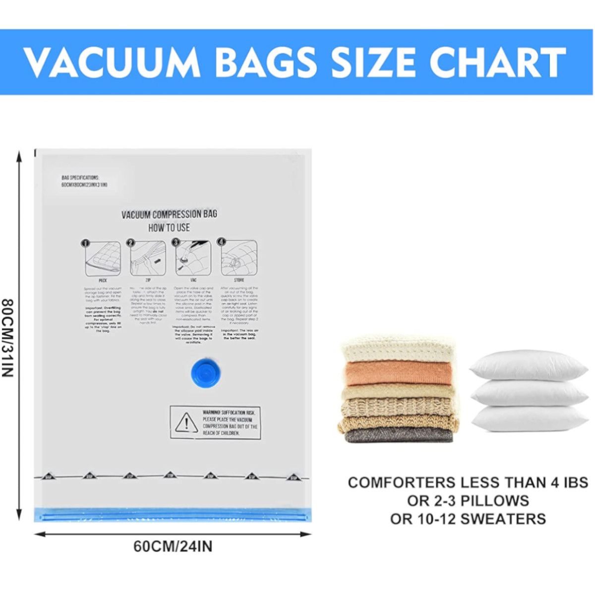 Space Saving Vacuum Compression Storage Bag, Available For Clothing, Shoes  And More (hand Pump Not Included) - Temu