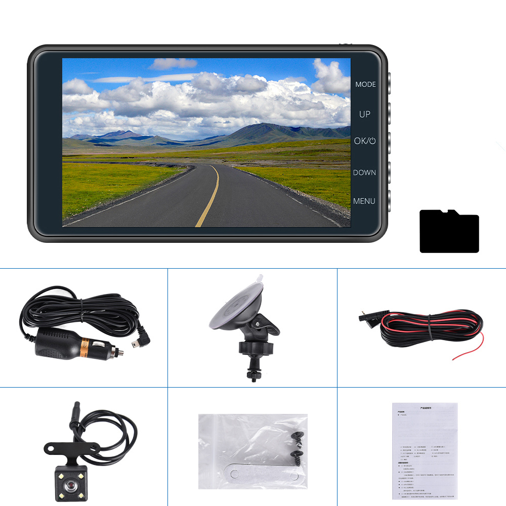 1296p 4 0in screen dash cam car dvr camera video recorder rear view dual lens hd cycle recording video mirror recorder with 32g memory card details 0