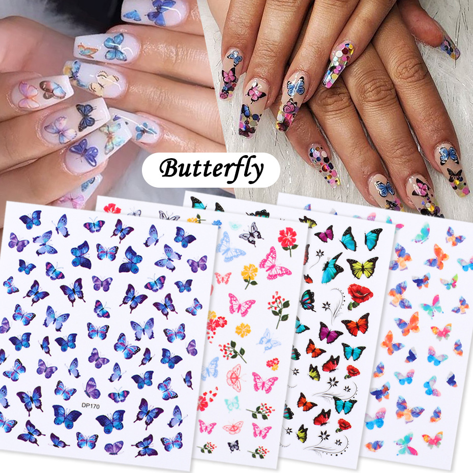 Holographic Butterfly 3d Nail Stickers Self adhesive Flowers - Temu