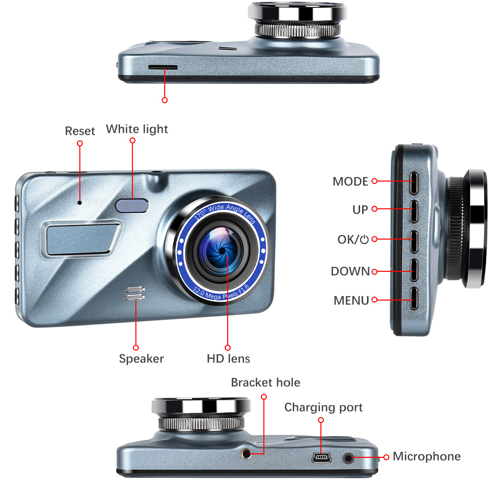 1296p 4 0in screen dash cam car dvr camera video recorder rear view dual lens hd cycle recording video mirror recorder with 32g memory card details 2