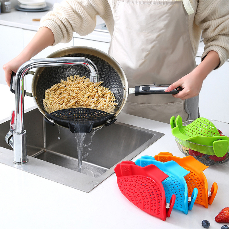 Adjustable Silicone Pot Strainer with Clips Gray