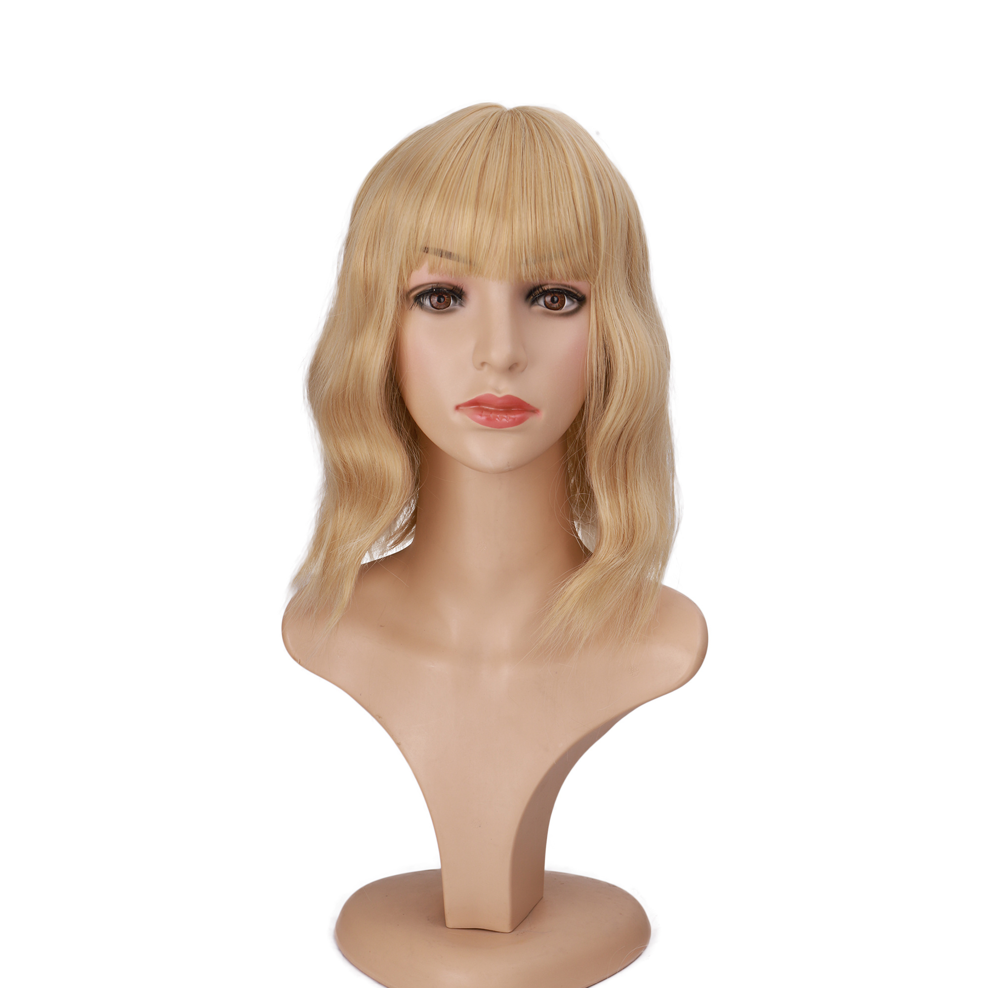 Short Bob Wavy Wig with Air Bangs Curly Shoulder Length Synthetic