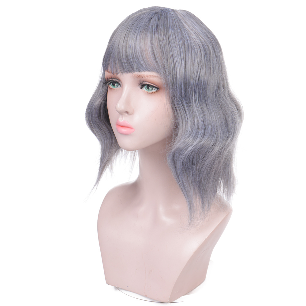Short Bob Wavy Wig with Air Bangs Curly Shoulder Length Synthetic