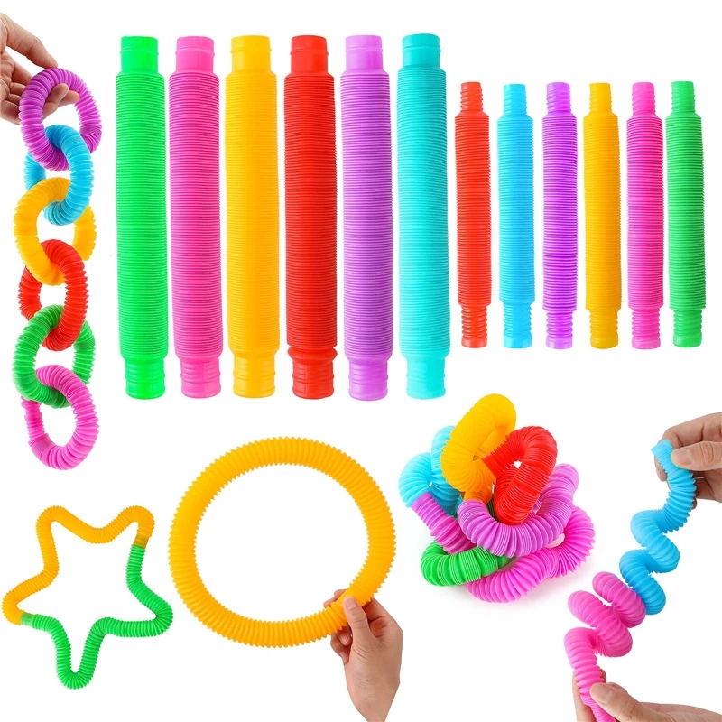 Paquete de 6 tubos sensoriales para reventar, tubo elástico multicolor,  juguetes sensoriales para niños para aliviar el estrés y la ansiedad