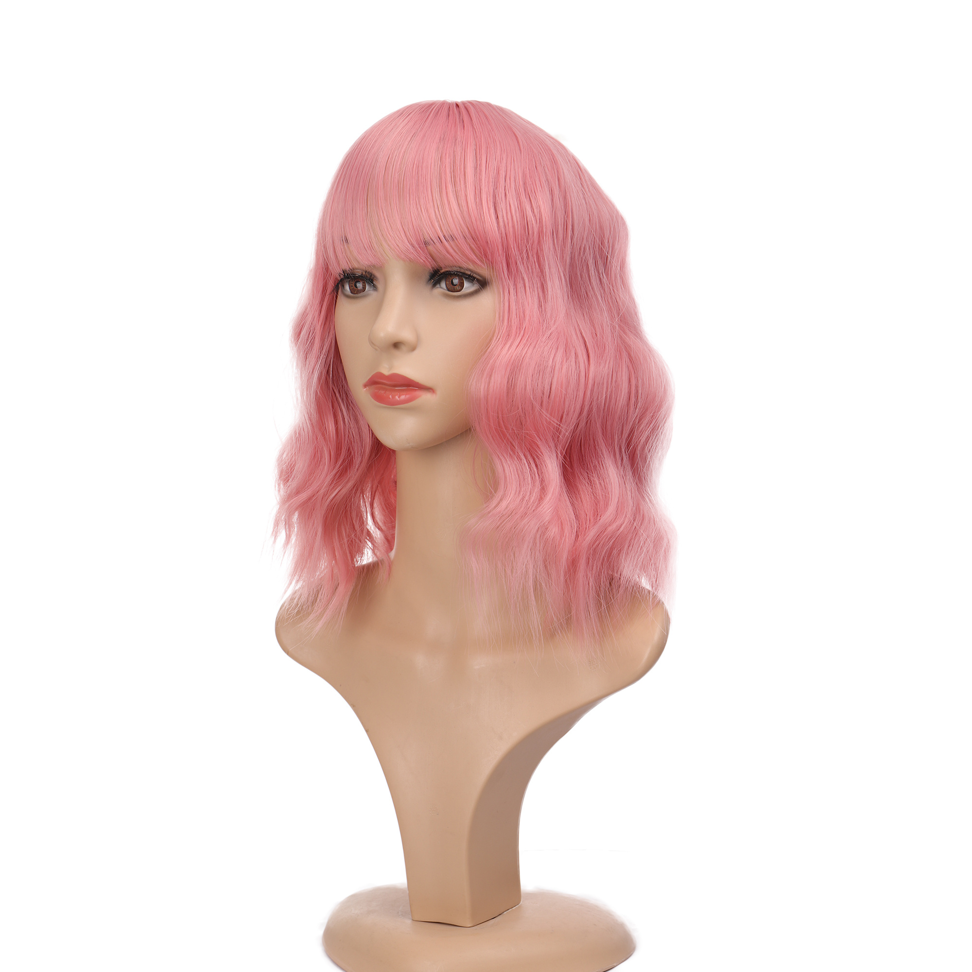 Short Bob Wavy Wig with Air Bangs Curly Shoulder Length Synthetic
