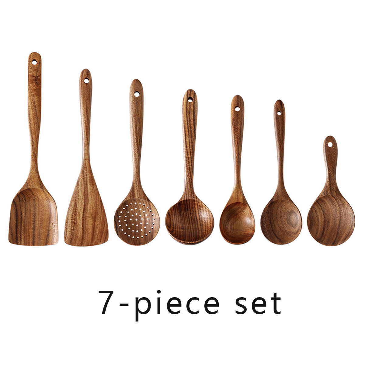 7 Piece Natural Wooden Cooking Utensil Set