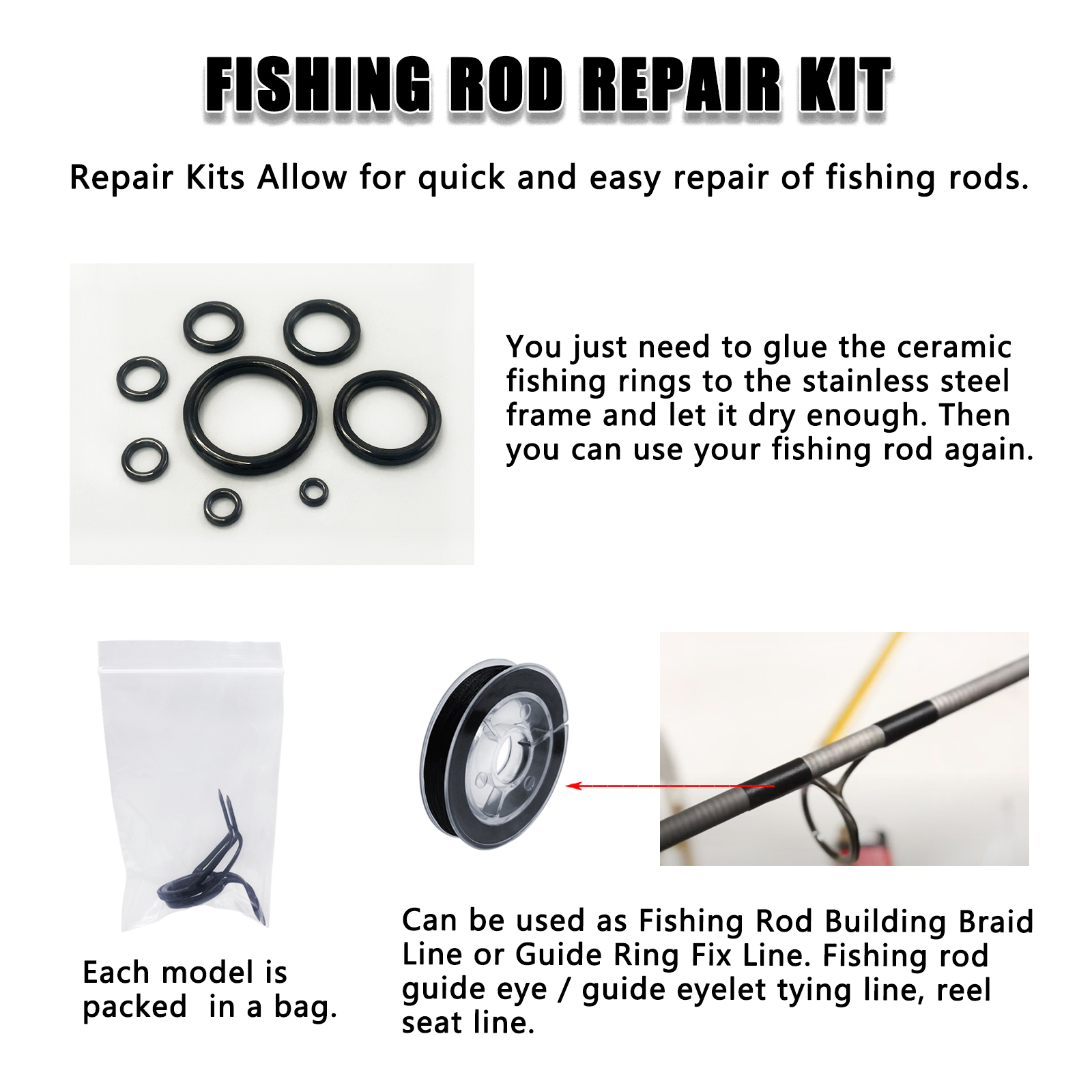 Rod Guides Fishing Pole Repair Kit Single/double Feet Ring - Temu