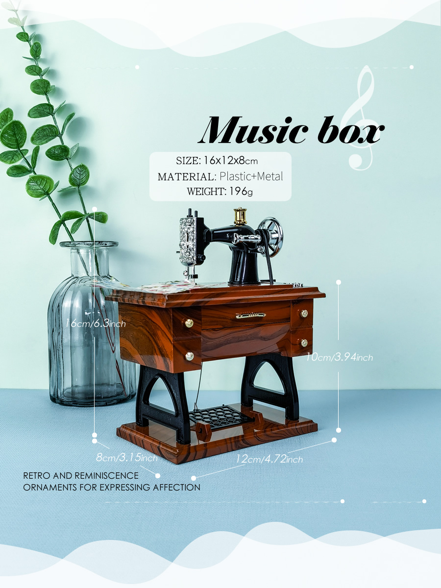 Toparad Sewing Machine Mini Music Box Vintage Sewing Music Box Clockwork Home Crafts Table Desk Decoration Birthday Gift