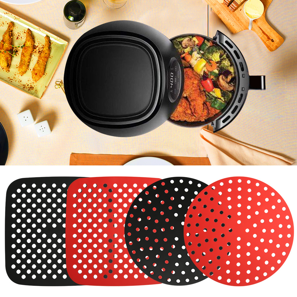 Reusable Silicone Air Fryer Liner Mat Non-Stick Steamer Pad Baking Inner  Liner Cooking Mat For Kitchen Accessories Round Square