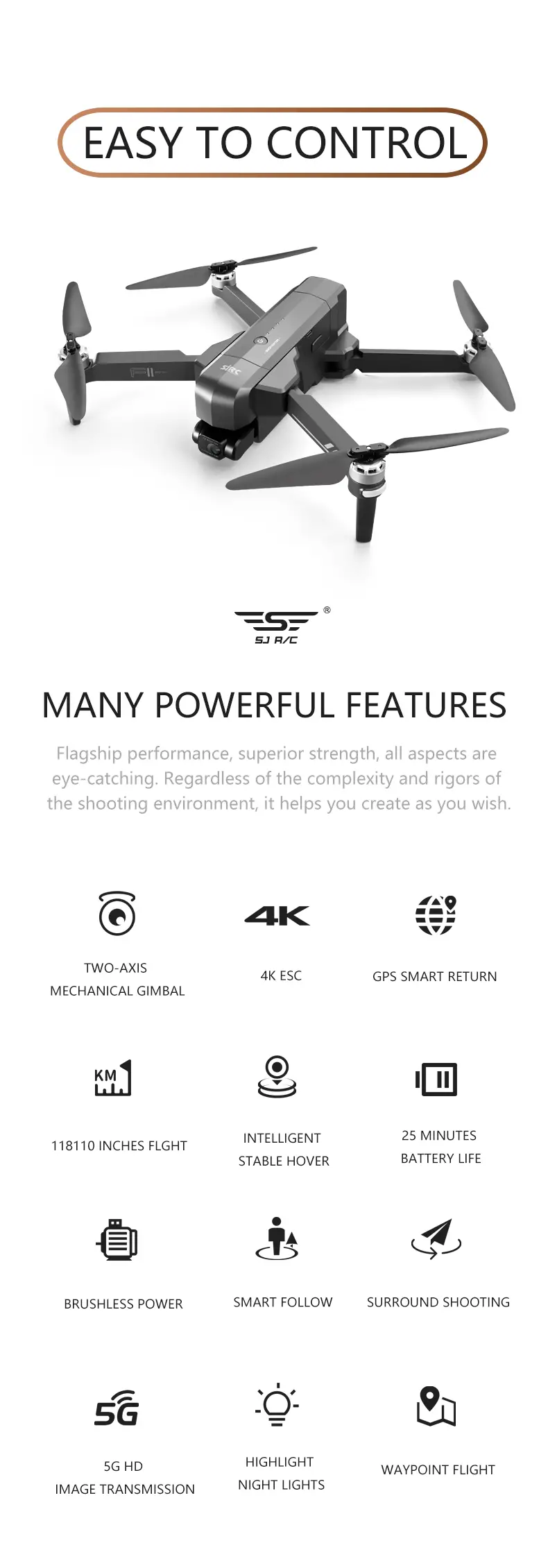 capture spectacular 4k footage with this advanced drone 2 axis gimbal 5g image transmission gps return brushless power smart follow waypoint flight gesture photography details 2