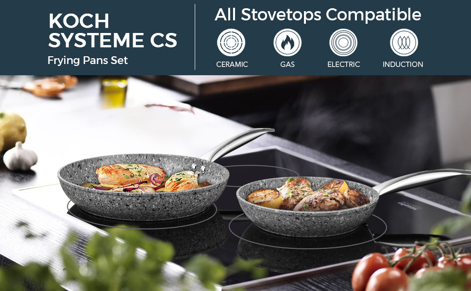 KOCH SYSTEME CS 8+11 Premium Nonstick granite stone Frying Pan Sets, Gray  Nonstick Frying Pan Sets with Lids, Aluminum Pan for Effortless Cooking