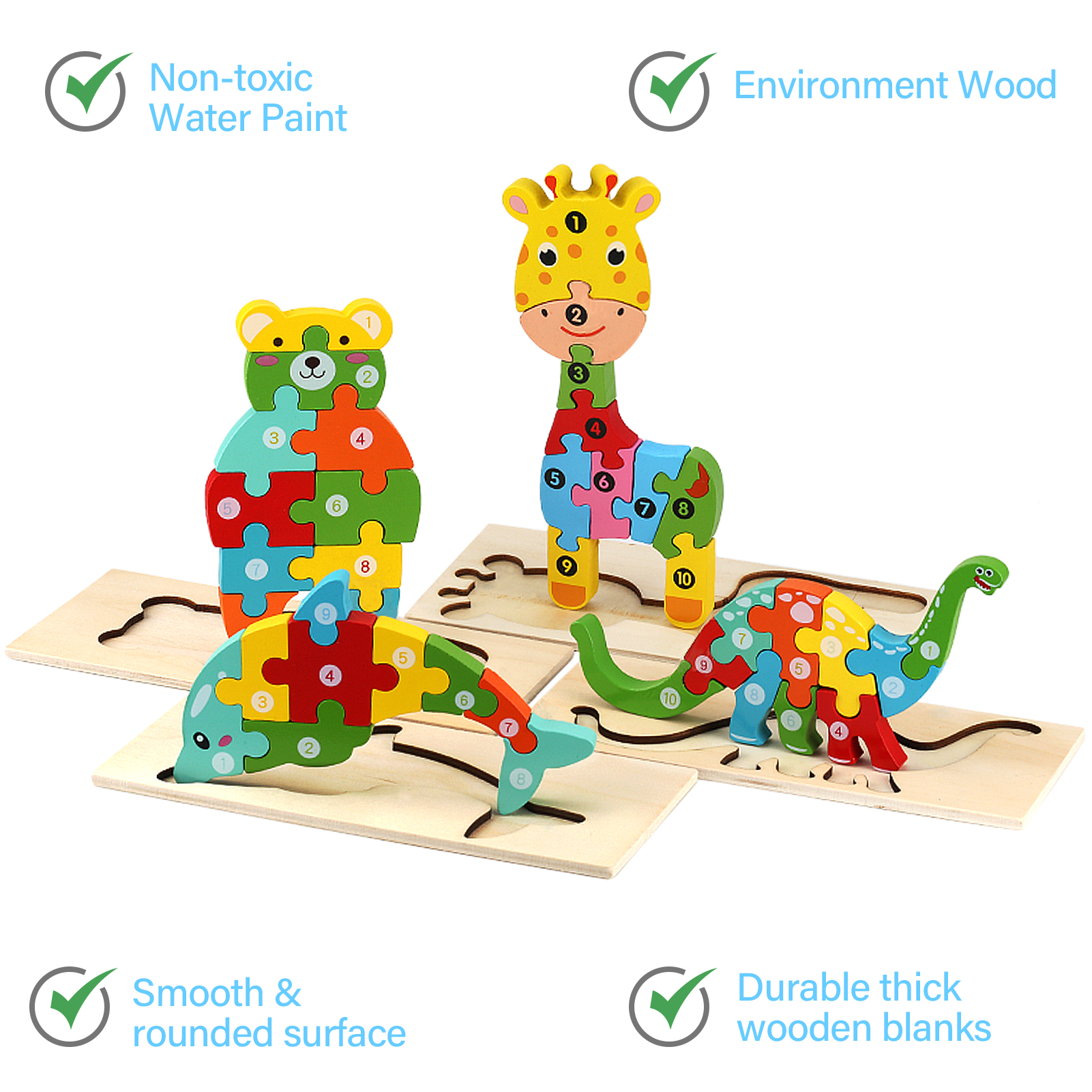 SMTTW Rompecabezas Montessori para niños de 1 año, rompecabezas de madera  para niños pequeños de 1 a 3 años, juguetes educativos de aprendizaje para