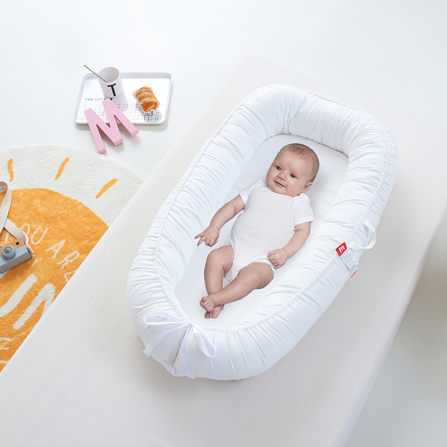 Tumbona para bebé recién nacido de 0 a 24 meses, nido para dormir en cama,  suave, transpirable, lavable, tumbona para recién nacido para bebé (rosa