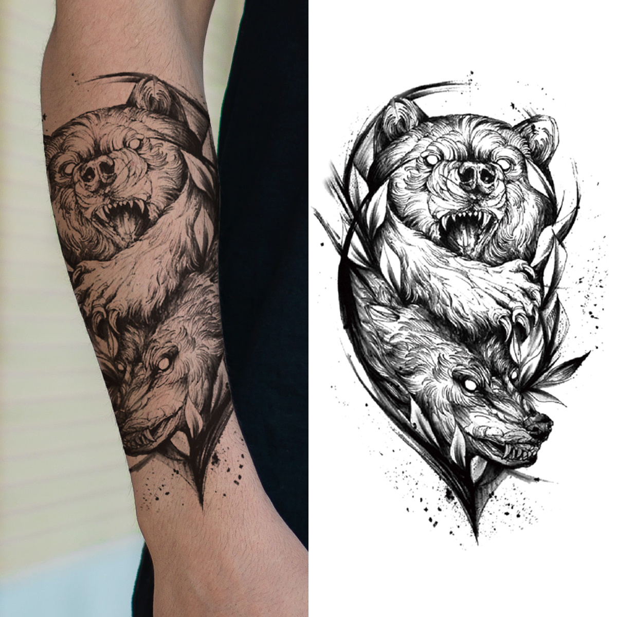 Realistic Half Arm Temporary Tattoo Sticker Dragon Lion Wolf - Temu Canada