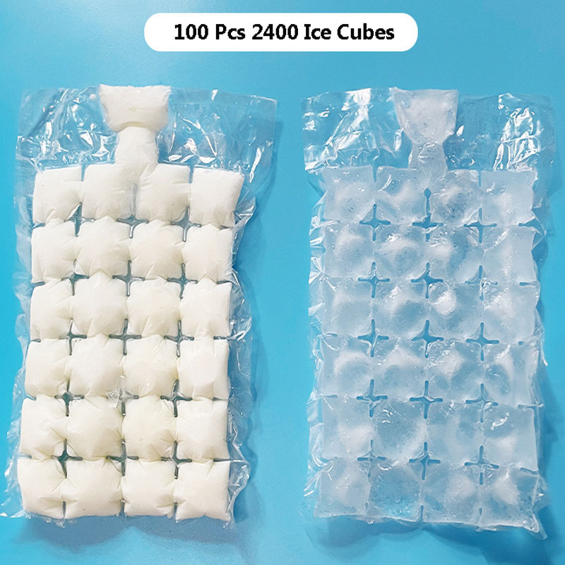 Disposable Ice Cube Bags ,Stackable Easy Release Ice Cube Mold Trays,  Self-Seal Freezing Maker,Cold Ice Pack Cooler Bag for Cocktail Food  Wine,2400 Ice Cubes, 100 Bags 