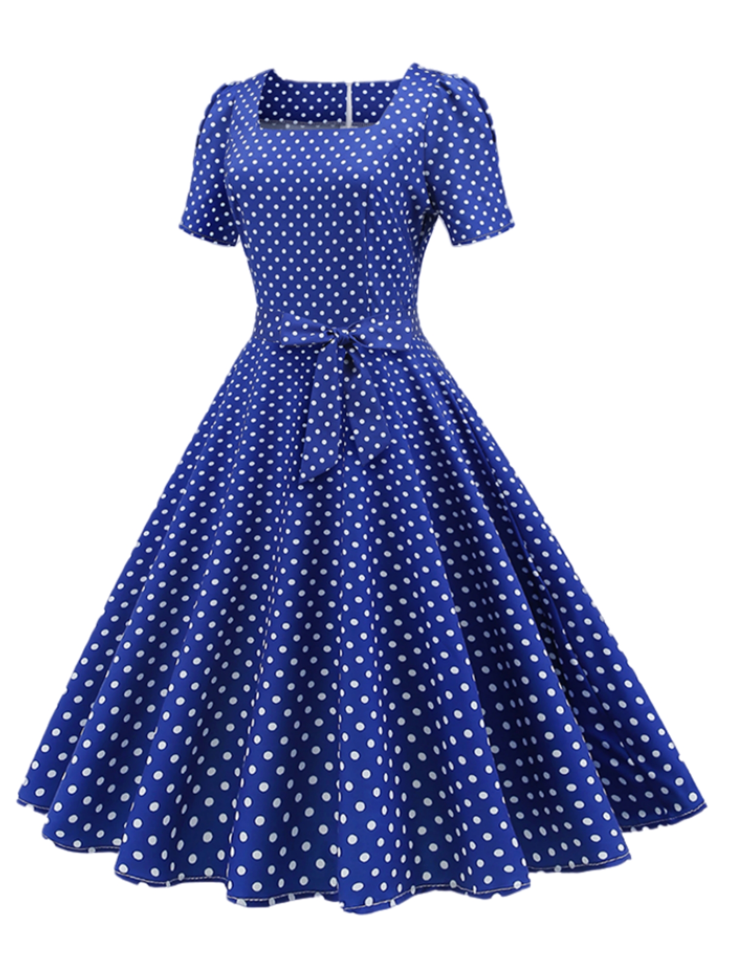 Polka Dot Bow Front Dress, Vintage Elegant Square Neck Short Sleeve ...