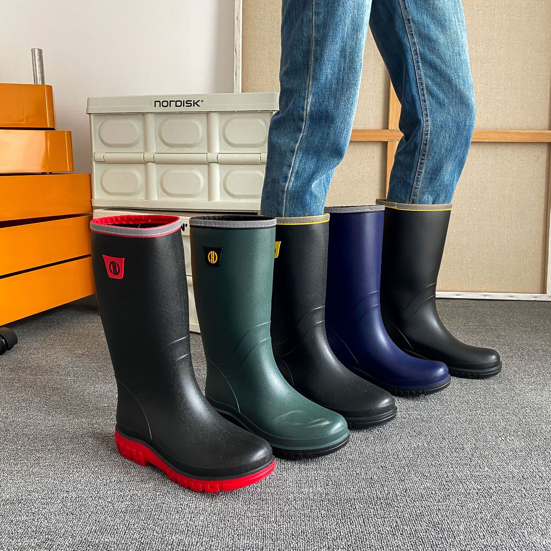 Men High Top Rain Boots Wear Resistant Waterproof Non Slip Rain