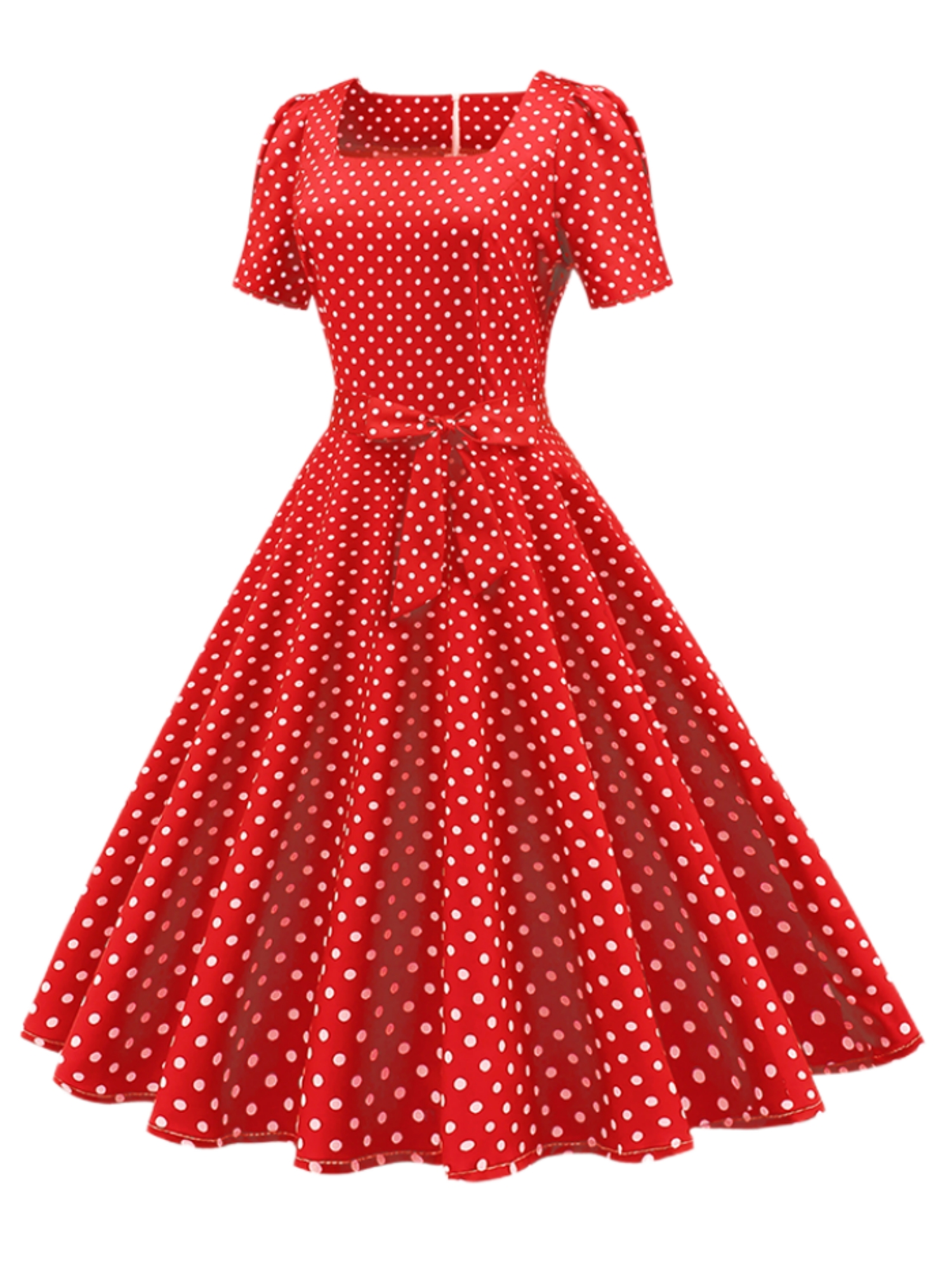 Polka Dot Bow Front Dress Vintage Elegant Square Neck Short - Temu