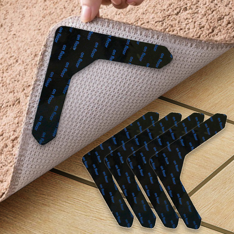 8pcs/set Non-slip Anti-drill Carpet Stickers Suitable For Living Room  Dining Room Bathroom Rugs, Prevent Rugs From Moving And Rolling Edges Black