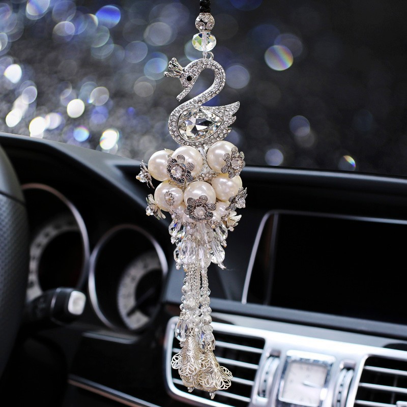 Atsafepro Swan Car Dashboard Decorations Air Outlet Aromatherapy Pearl  Rhinestone Car Ornament Car Stuff for Women