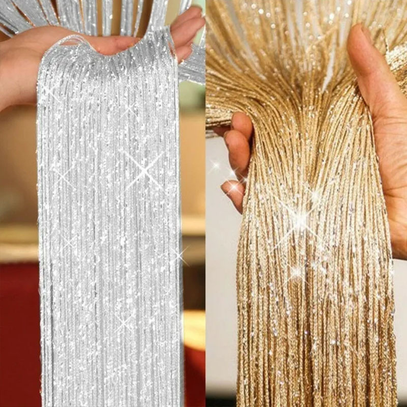 1pc flying screen tassel curtain string sparkle curtain room divider door window decoration details 0