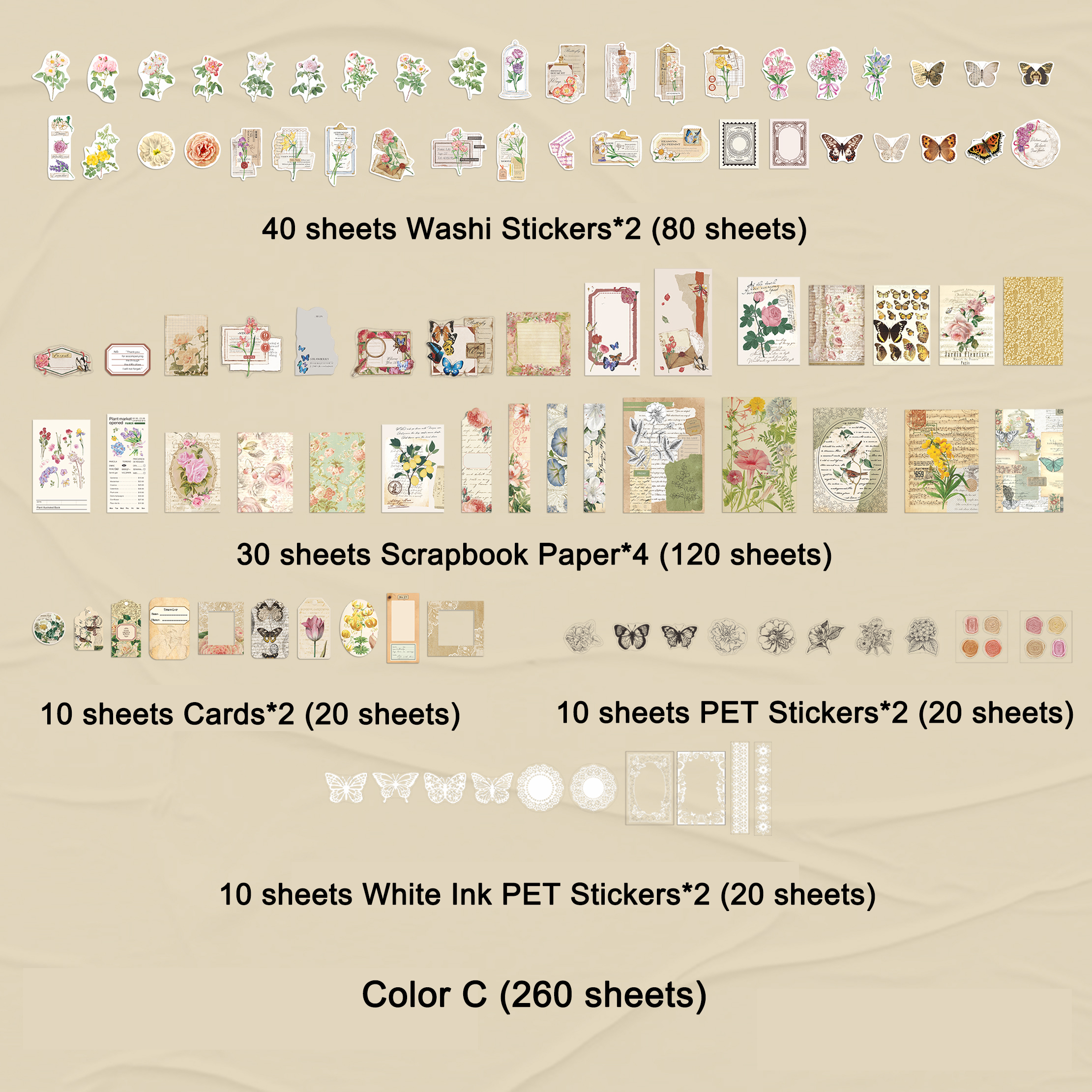 1000 Pieces Washi Sticker Set and Vintage Scrapbook Paper Journaling  Supplies, Including 200 Pieces Washi Stickers and 800 Pieces Journaling  Papers