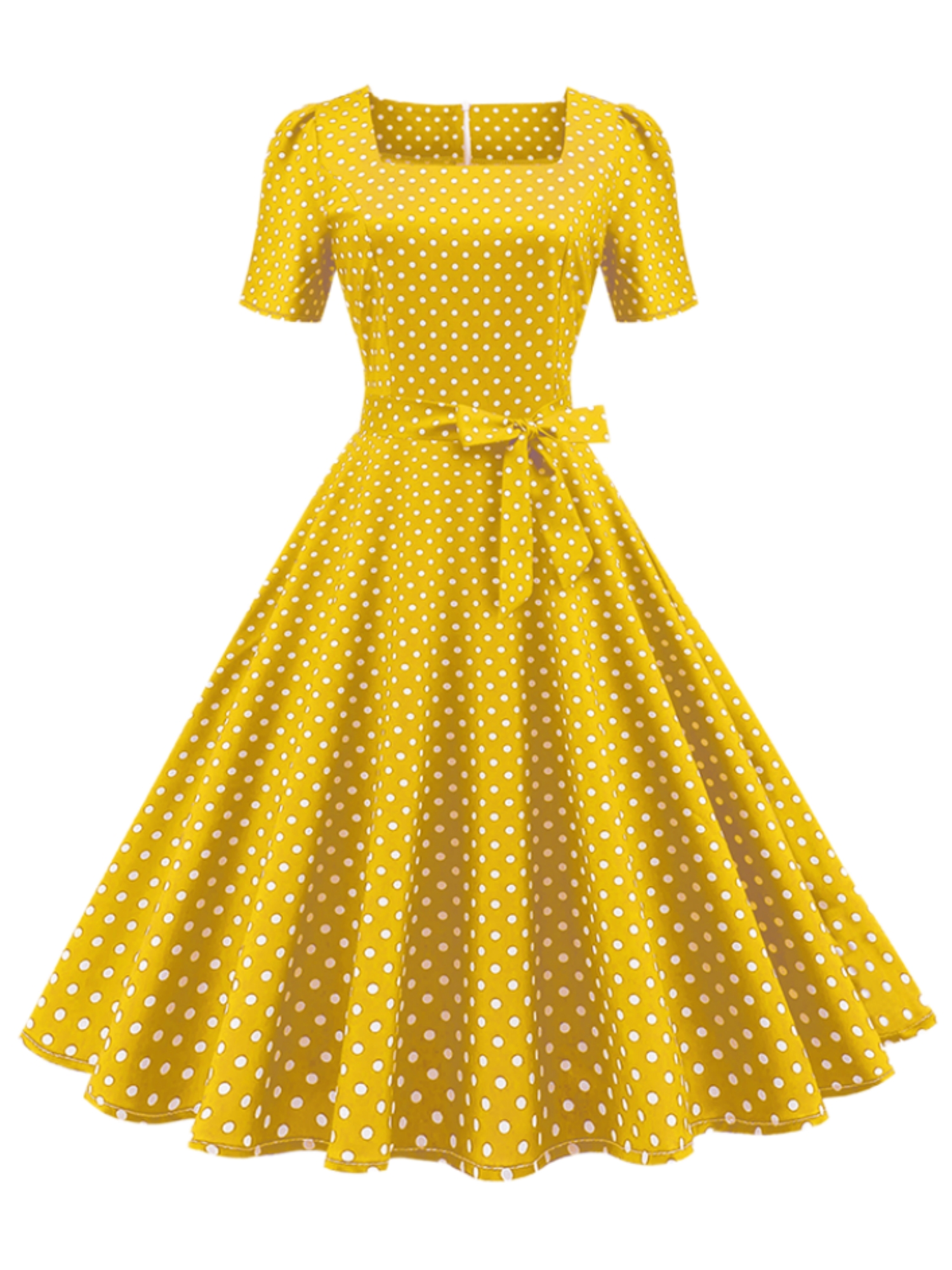 Polka Dot Bow Front Dress Vintage Elegant Square Neck Short - Temu