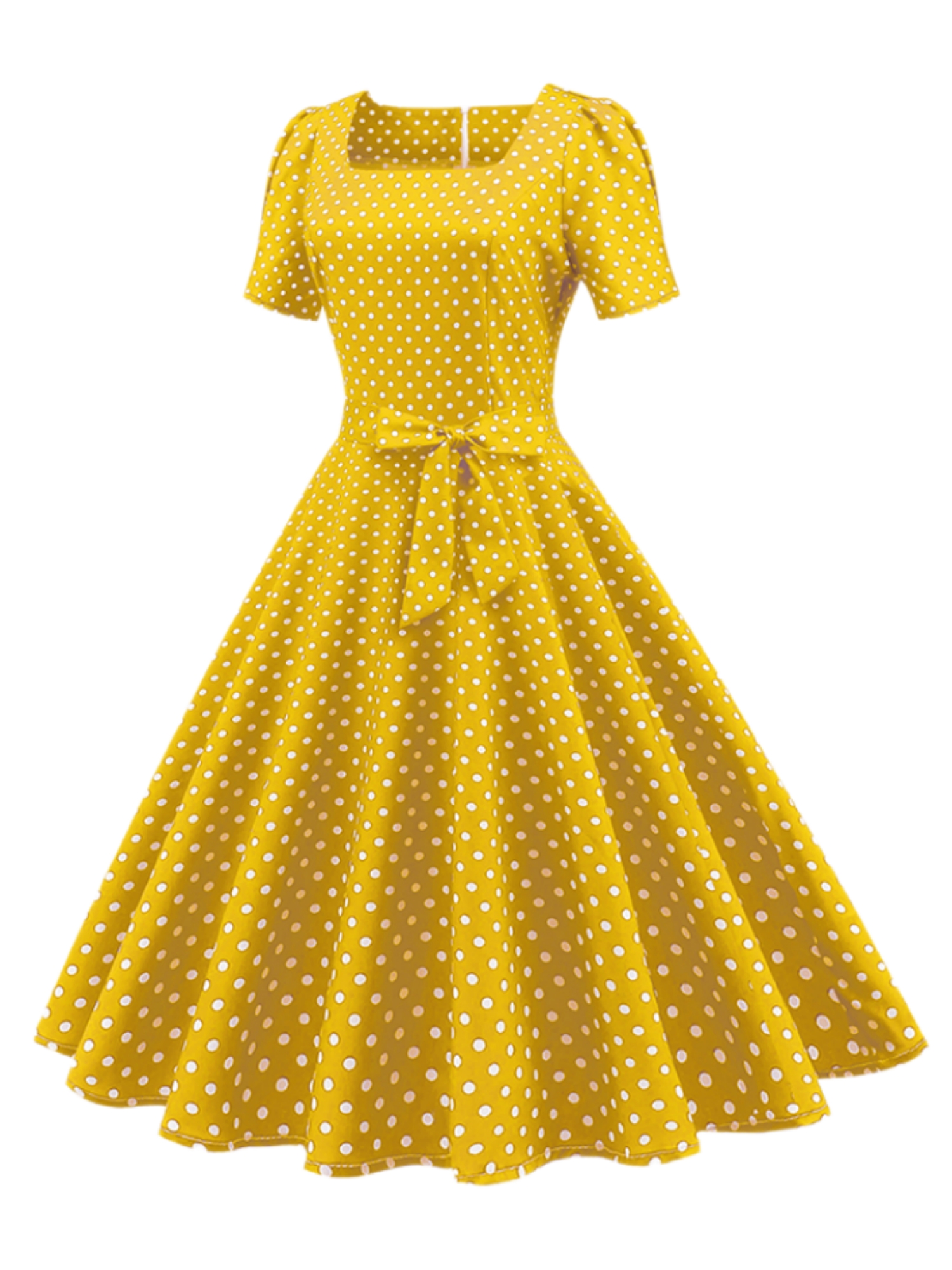 Polka Dot Bow Front Dress Vintage Elegant Square Neck Short - Temu