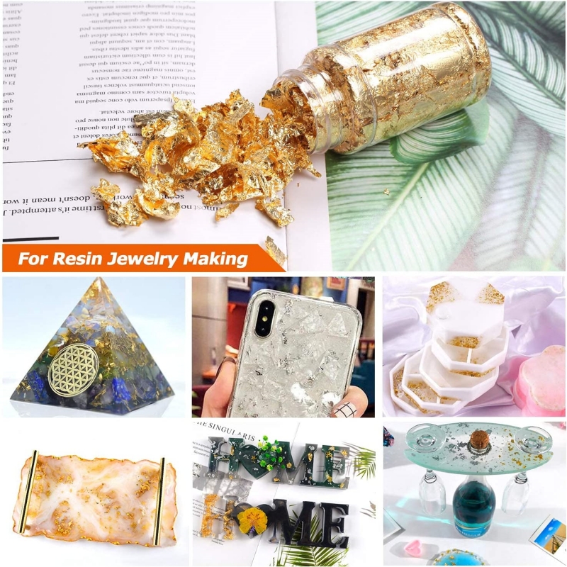 Amdohai 1 Box Golden Foil Flakes Gilding Flakes Made of for Metallic Foil  Flakes for Nails DIY Painting Crafts Slime and Resin Jewelry Making Gold  Silver Copper Colors 