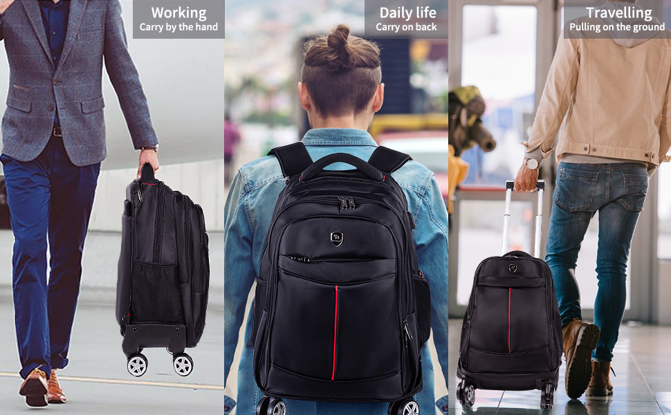 Mochila con ruedas de 1 pieza con 4 ruedas, mochila impermeable con  rotación de 360 ° con ruedas, bolsa para computadora portátil para hombres  y mujer