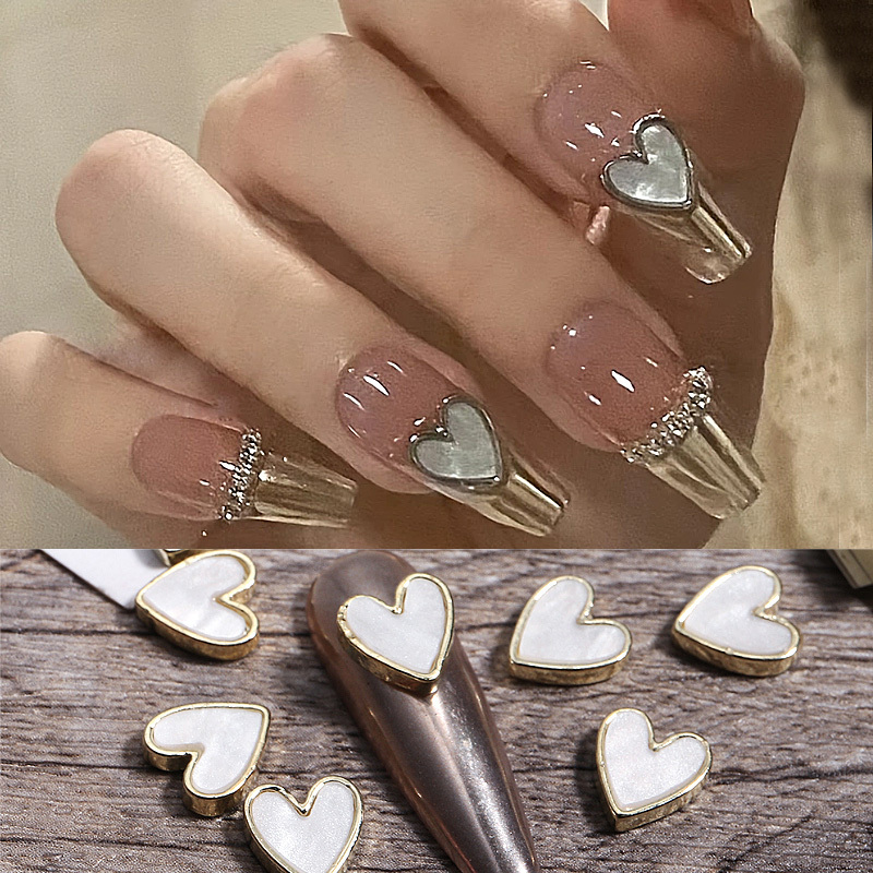 Valentines Press On Nails Short Laser Heart Fake Nails - Temu