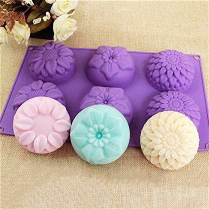 

1pc Silicone Mold 6-grid 3d Flower Shaped Silicone Soap Mold Diy Fondant Cake For Soap Making