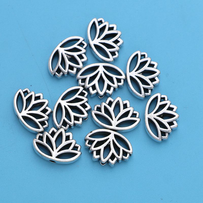 Image of 10pcs/20pcs Tibetan Silvery Plated Lotus Flower Spacer Beads For Jewelry Making Bracelet Loose Bead Jewelry Accessories Di