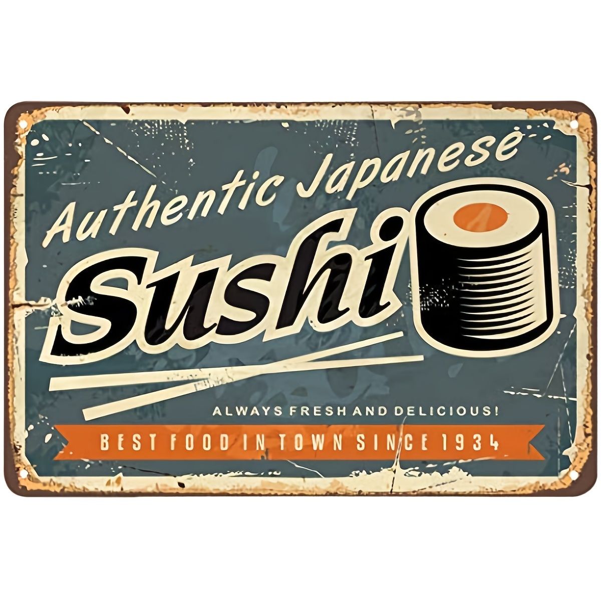 1pc Sushi Tin Sign Scratch Food Delicious Japanese Fresh Rice Roll Snack  Restaurant Vintage Metal Tin