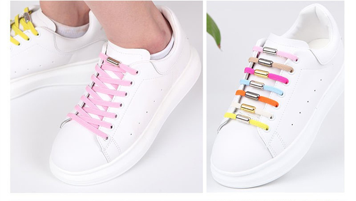 Elastic No-Tie Sneaker Laces with Metal Lock - Quick-Lock Twist Rope Design, Light Blue & White, Comfortable for Casual & Sports Footwear, Casual Footwear, Sleek Shoe Design, Secure Fit Footwear