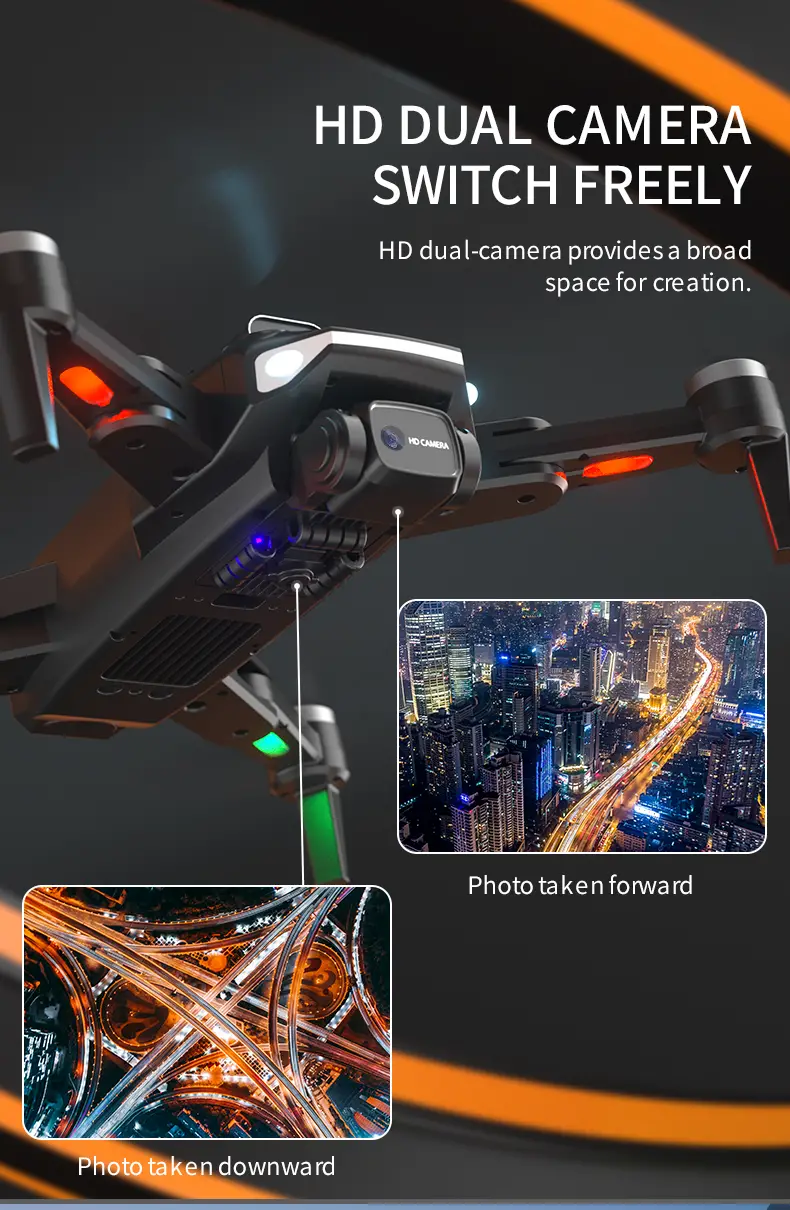 drone 4k pixels with 2 cameras 90 degree automatic adjustment camera low battery automatic return signal interruption automatic return gps follow waypoint flight one button details 5