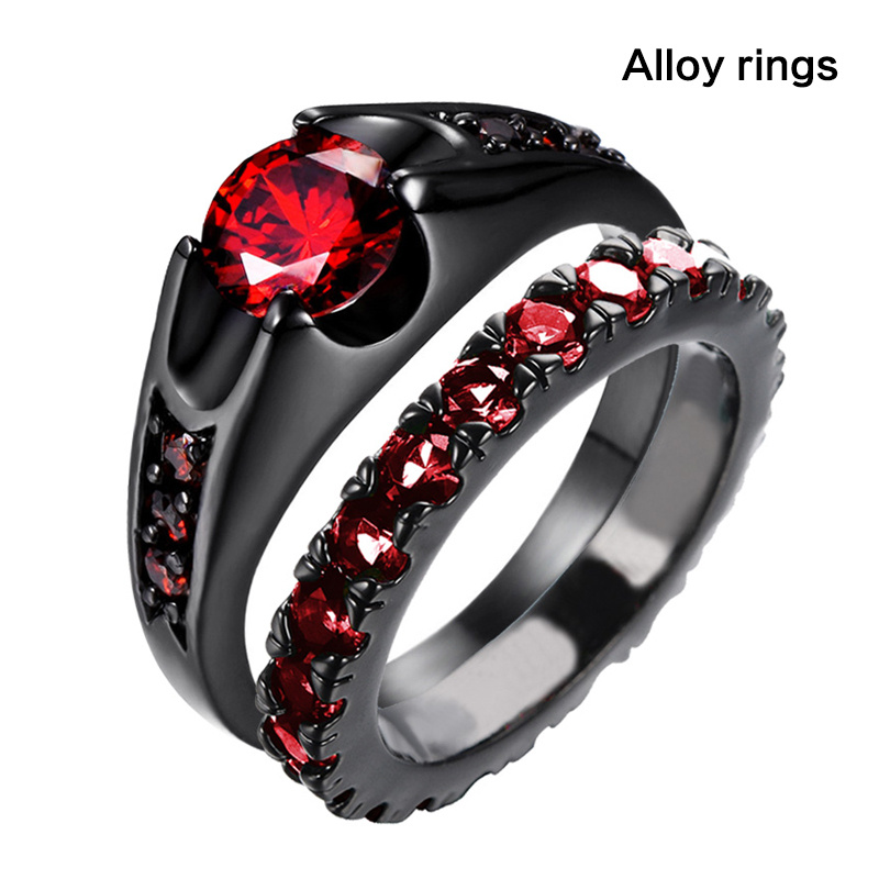 Gothic Punk Black Ring Inlaid Colorful 4-Prong Zircon Exquisite Jewelry, Jewels Personality Gifts for Women Girls Bride,Temu