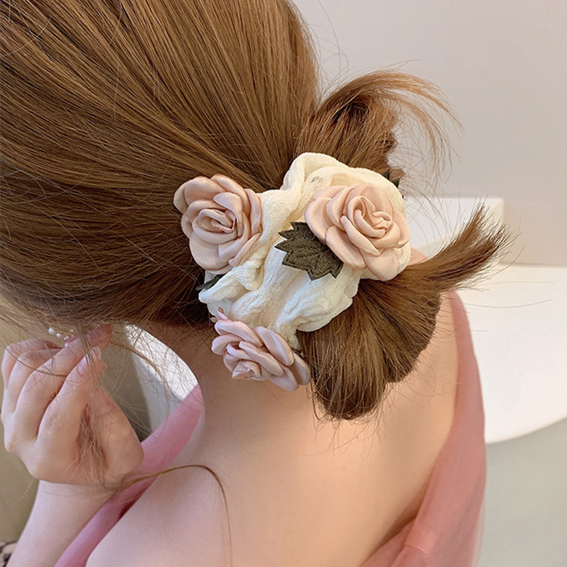 Gomas para el pelo con flores elegantes coreanas, lazos para el pelo para  niñas, accesorios para el cabello para mujer