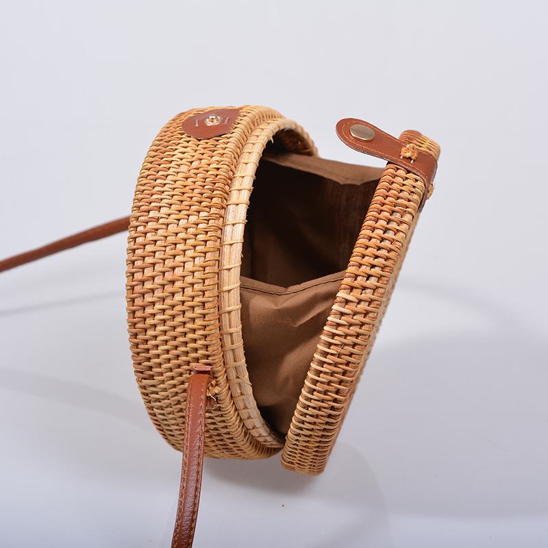 Round Ata Rattan Bag (Brown) - Bali Bag Straw Boho Beach Bag