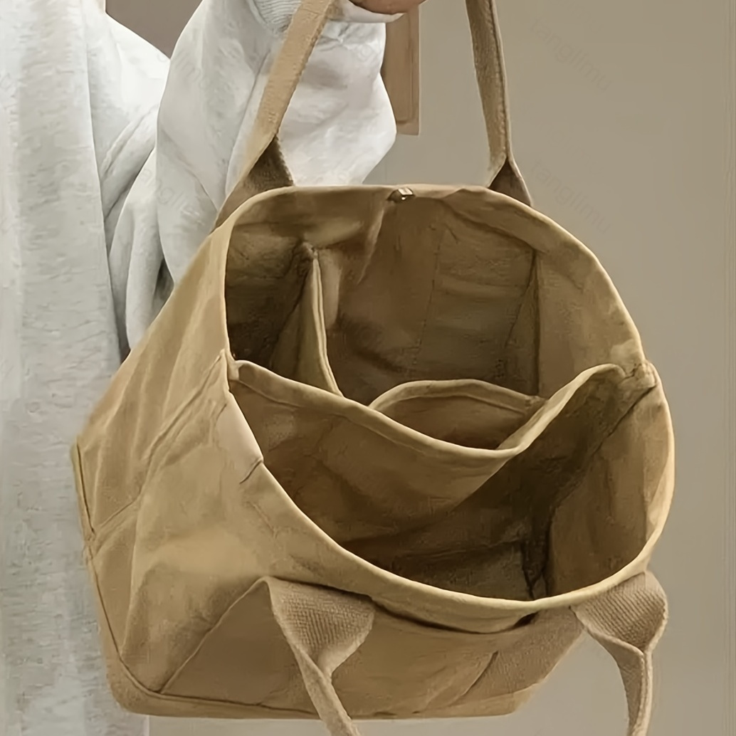

Solid Color Tote Satchel Bag, Lightweight Tote Canvas Bag, Multifunctional Bag For Work With Button