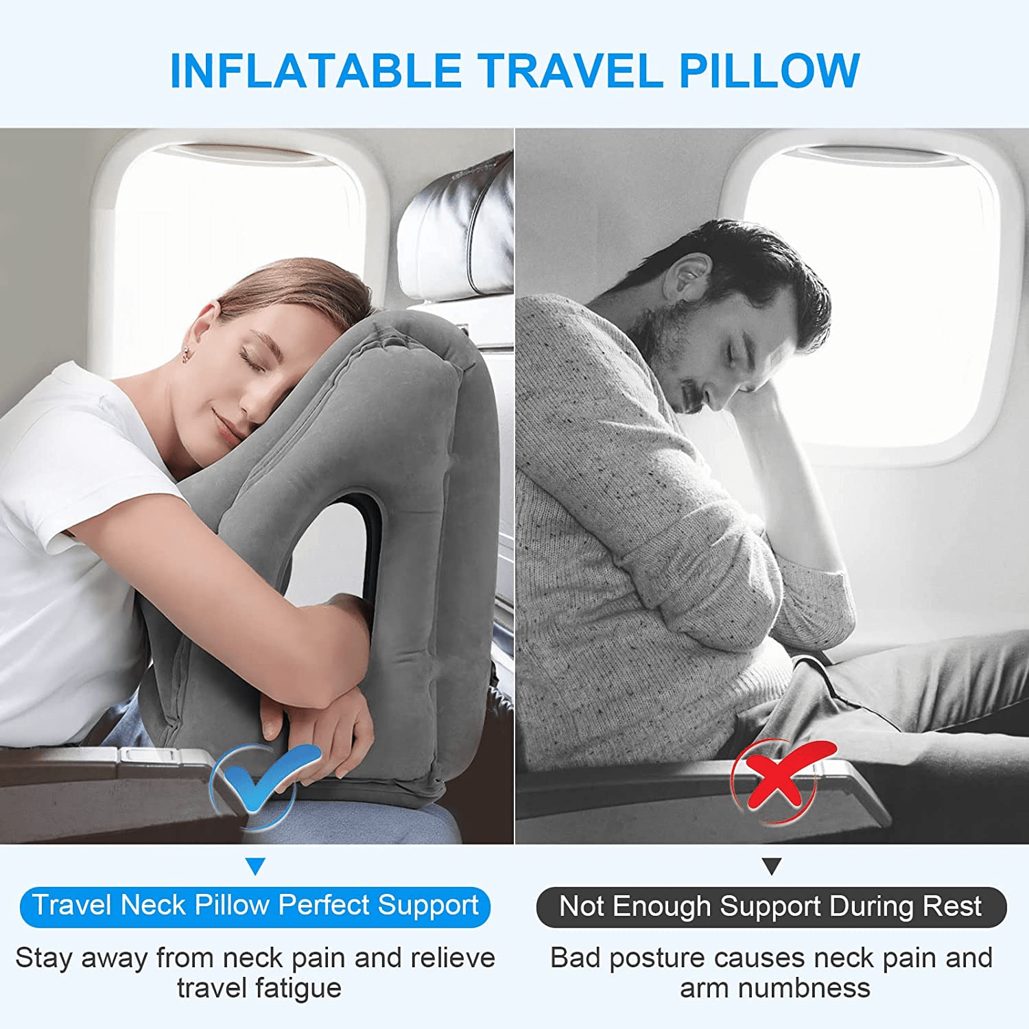 KINSCO Inflatable Travel Pillow Plane Pillow for Airplane Cars Buses Trains  Offi