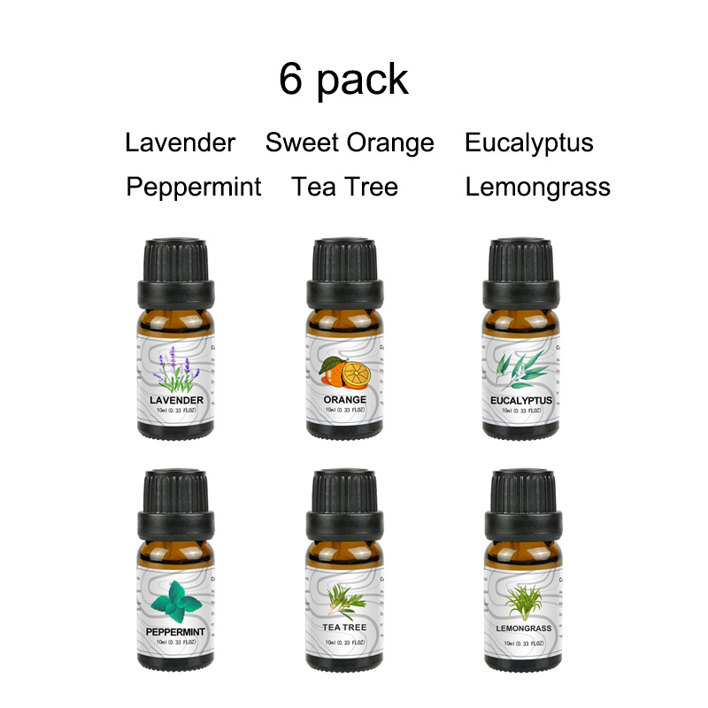 6-Pack 10ml Essential Oil Set: Rosemary,Rose,Ylang-ylang,Cinnamon
