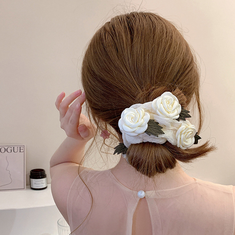 Gomas para el pelo con flores elegantes coreanas, lazos para el pelo para  niñas, accesorios para el cabello para mujer