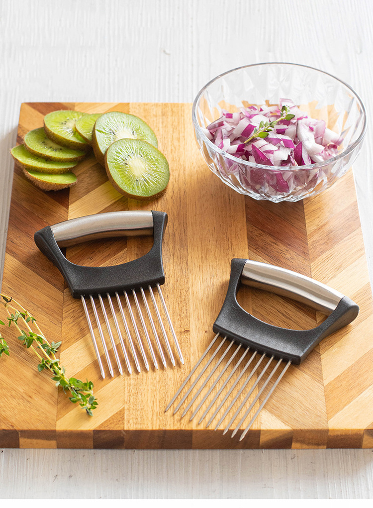 1pc Orange Stainless Steel Onion Slicer With Needle, Meat Tenderizer &  Fruit Vegetable Holder