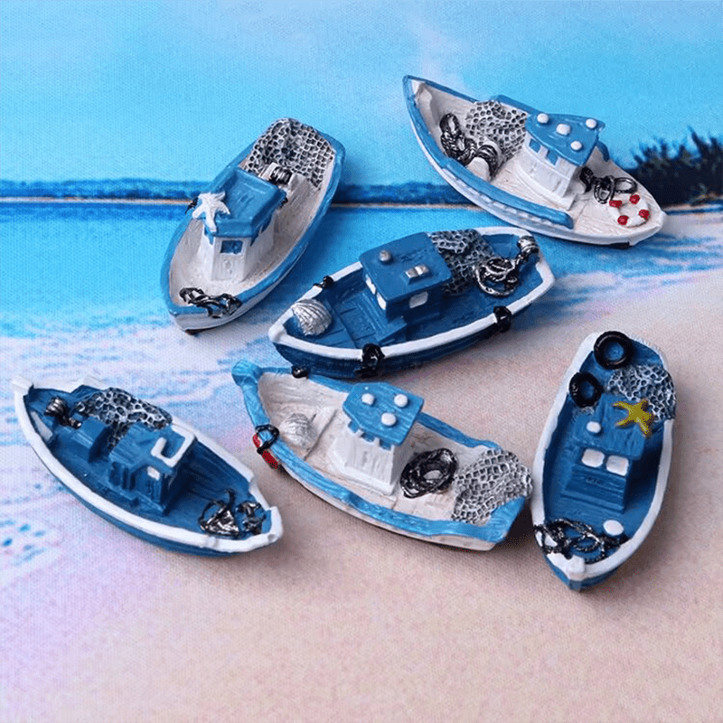 6 Mediterranean Mini Fishing Boats, Water Resin Boat Yacht Toys, Ocean  Beach Scene Arrangement, Toy House Aquarium Fairy Garden Decoration