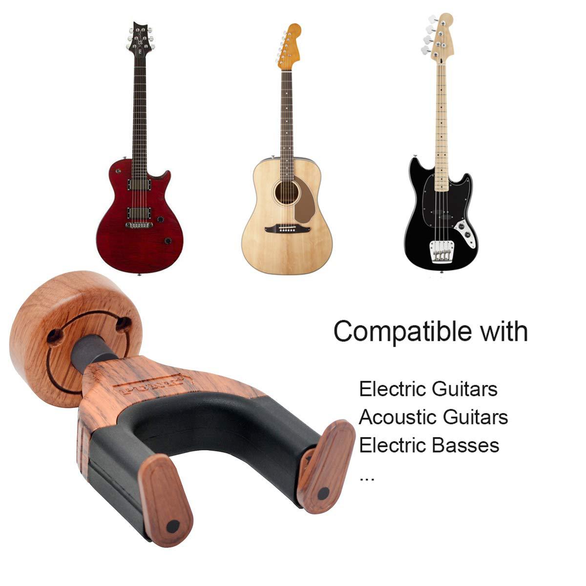  LMS Soporte de pared para guitarra, base de madera de nogal,  colgador de guitarra, soporte de gancho de bloqueo automático, soporte de  guitarra para guitarras acústicas eléctricas, bajos, banjio, ukelele y