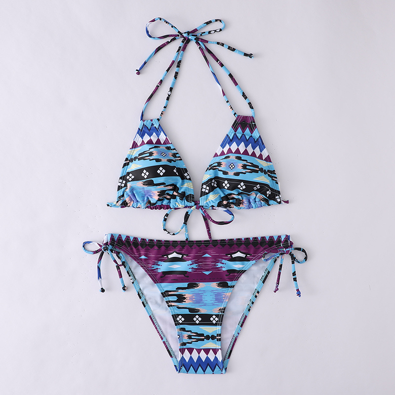 Random Print Triangle Bikini Sets Halter Neck Tie Back Tie - Temu