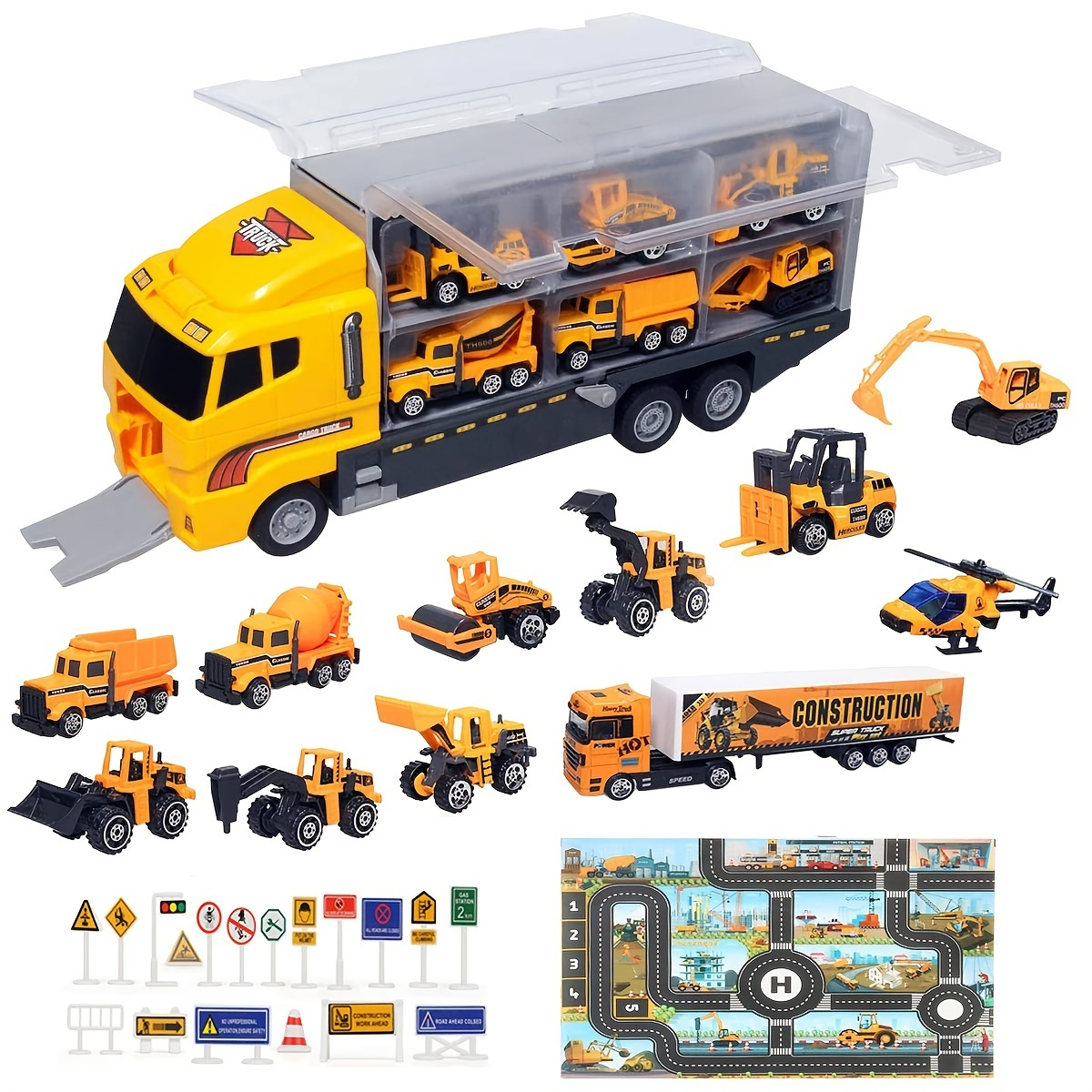 Construction Toy Set Includes 1 Big Truck And 11 Vehicles With Car Play Construction Toy Set Includes 1 Big Truck And 11 Vehicles With Car Play