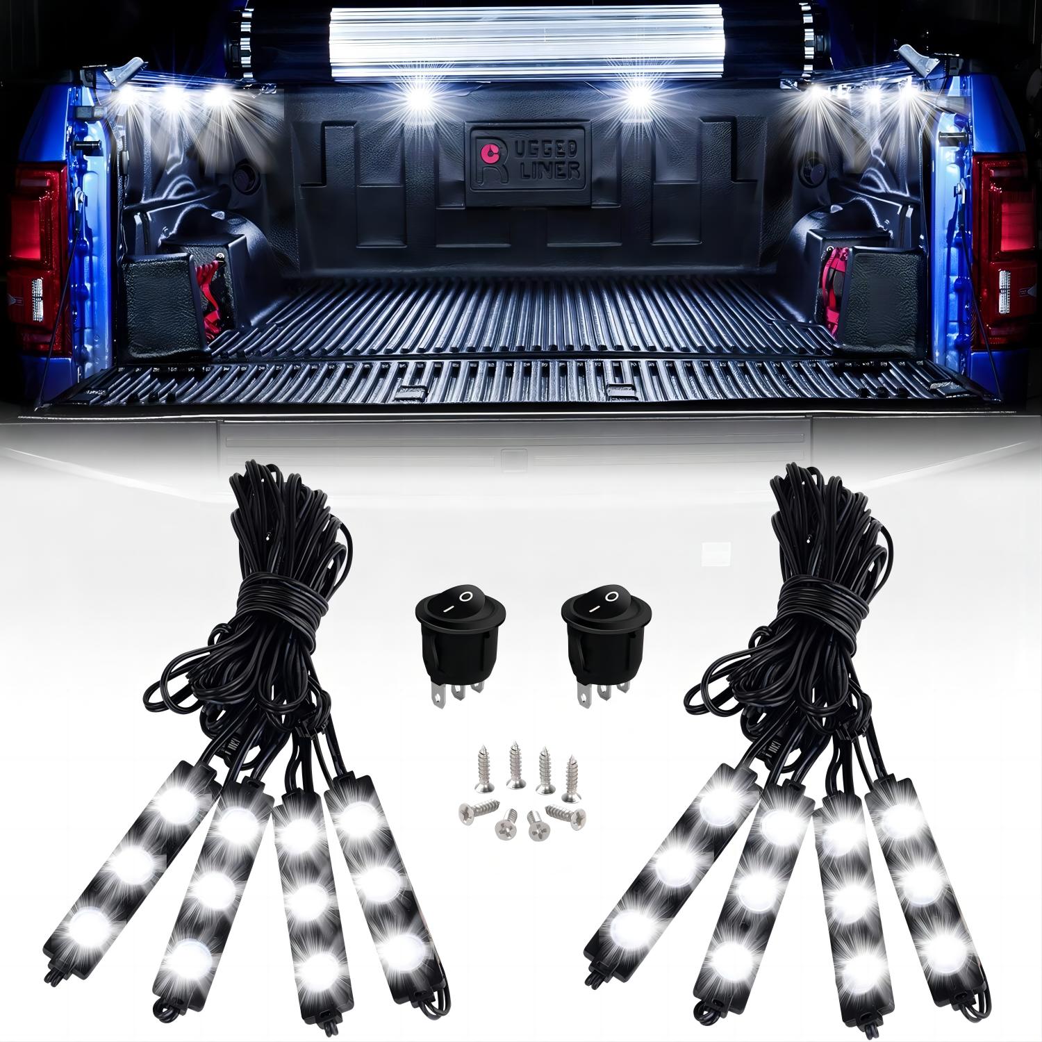 1/2pcs 24LED Rock Light For Cargo Truck Pickup Bed Off Road Under Car Side  Marker LED Rock Lighting Kit W/Switch White, 2 Years Warranty